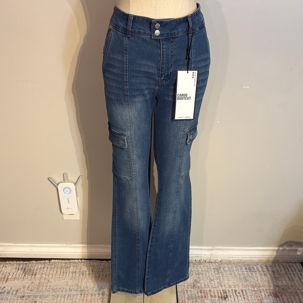 Almost Famous Medium Blue Cargo Flare Jeans